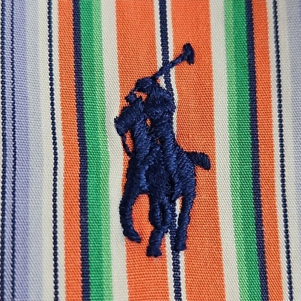 Polo Ralph Lauren Classic Fit Button‎ Down Shirt Men's 4XLT Orange Blue Stripe